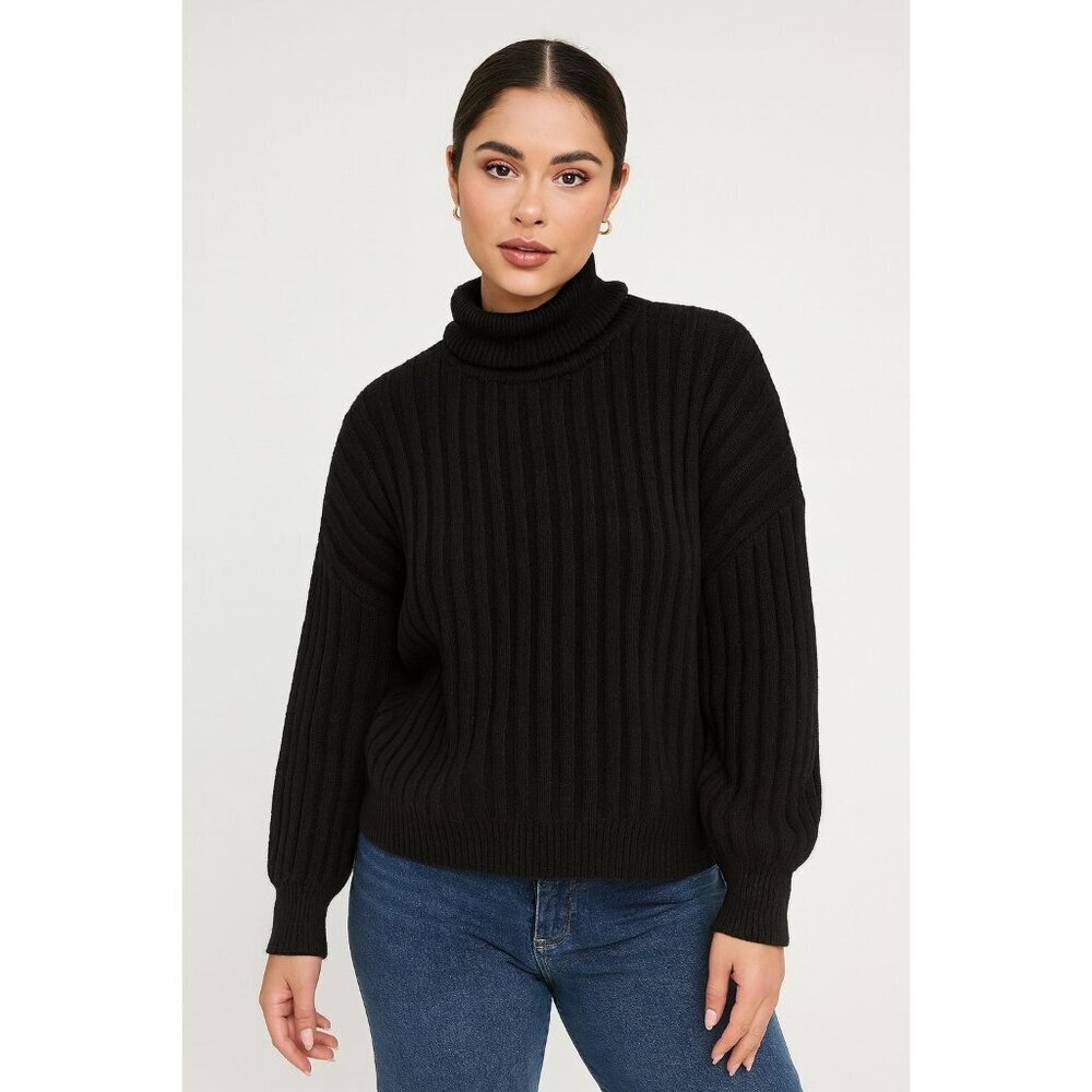 COS Black Ribbed Knit Oversized Sweater Womens Pullover Size Small
